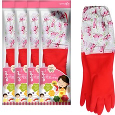 家用版Mingjin長刷毛橡膠手套 雙手組, 紅色的, 均碼, 5組