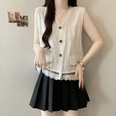 해피유통 여성 레이스 디테일 민소매 조끼 편안한 여름 데일리 상의