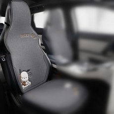 汽車坐墊 四季通用卡通淳麻透氣座椅套, 1個, 恰恰狗-單片連體靠背-隕鐵灰:恰恰狗-單片連體靠背-隕鐵灰