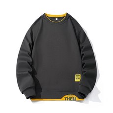 韓式假兩件長袖T恤 男生圓領休閑