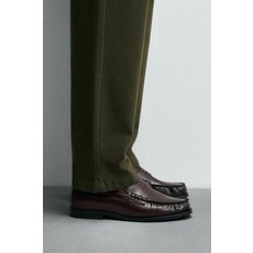 ZARA 자라 남성 레더 슈즈 스니커즈 포멀 페니 드레스 로퍼 - 버건디 레드 180217