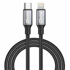 AiHome 27W PD Type-C to Lightning 快充線 鋁合金編織充電線 適用於iPhone 14以下, 1個, 黑灰色100cm, 黑灰, 100cm