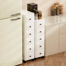 홈위시 이동식 틈새수납장 주방 거실 좁은 선반 서랍장, 화이트, 6단