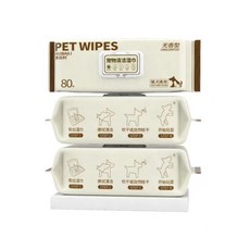 巨無霸寵物濕巾 椰香味日常清潔 寵物清潔套裝 加大加厚貓狗專用, 1個, 3包80抽無香型