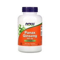 Nowfoods 나우푸드 Panax Ginseng 500mg 250캡슐 인삼 뿌리 아답토젠 진세노사이드 사카라이드 채식주의자 비건 vegetarian kosher, 250정