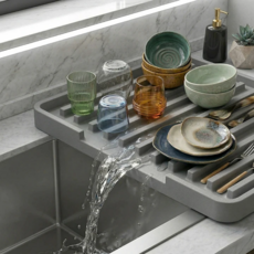 제이피 경사형 실리콘 싱크대 물빠짐 식기 건조 매트, 1개, 그레이