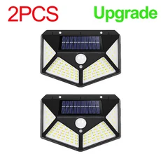 스마트 솔라광 LED 벽 조명 100 LED 모션 센서 야외 방수 솔라광 충전 보안 벽 램프 안뜰 정원 울타리, [02] Upgrade 2PCS
