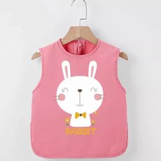 小動物系列防水背心圍兜 可愛動物圖案 易清潔防水材質 寶寶用餐好幫手, 兔子粉,110, 1個, 1