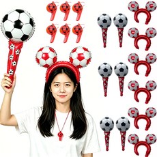월드컵 축구응원도구 축구풍선6Pcs+축구풍선머리띠6Pcs+호루라기6Pcs 총 18개 응원세트, 레드 레드