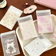 캐릭터 OPP 접착식 봉투 8x10+3cm / 귀여운 포장 비닐봉투 / 선물 포장 소품용, 50매, 리본
