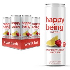 Happy Being Nutrient-Rich Organic Raspberry Lemonade White Tea – Infused with Turmeric Elderberr, 4 Pack, 1개, 4, 355ml