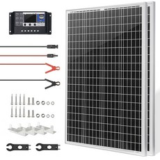 10와트 12V 태양광 패널 키트 배터리 유지 장치 트리클 충전기 방수 5A 12V/24V PWM 충전 컨트롤러 및 조절 가능한 마운트 랙 브래킷 액세서리, 200 Watt with accessories, 1개