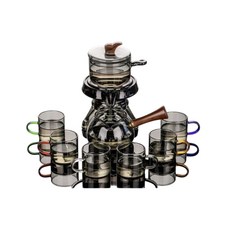 石墨造型玻璃泡茶壺 自動泡茶器 家用辦公防燙款, 1個, 青灰《時來運轉》自動泡茶器+六彩杯
