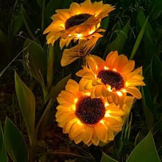 太陽能向日葵草坪燈 花園燈庭院燈 戶外防水裝飾燈 地插燈 景觀燈 8LED插地仿真花燈植物景觀燈, 三頭, 插地燈