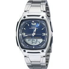 Casio 카시오 AW81D 시리즈 | 시계 남성 아날로그 디지털 워치 실버 스테인리스 스틸 1/100 SEC Stopwatch Countdown Timer World Time