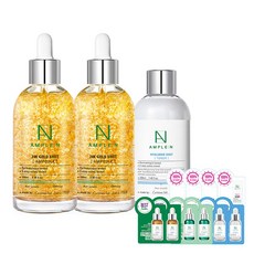 앰플엔 24K 골드샷 앰플 대용량 100ml 2개 + 히알루론샷 토너 220ml 1개 웰컴키트 4종(체험분1.5ml*10ea)