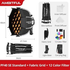 AMBITFUL 30cm PF30 40cm PF40 카메라 플래시 소프트박스 휴대용 팔각형 우산 + V1 AD200PRO용 벌집, 3)PF40 grid Kit, CHINA