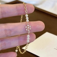 YANGTA 여성 팔찌 18K 골드 도금 눈꽃 보석 진주 팔찌
