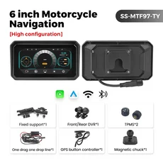 NaviFly 6 인치 오토바이 네비게이션 CarPlay IP67 방수 듀얼 DVR TPMS 모토 스크린 무선 안드로이드 자동, 1)6 Inch DVR TPMS