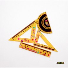 （6色4件套）迷你仿真 直尺 三角尺 半圓尺 尺 量測文具 學習用品 娃娃屋 袖珍 微縮 食玩 微景觀 模型 隨草憶境, 1個, 4件套（黃款）