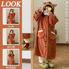 可愛少女小老虎法蘭絨睡衣女秋冬季新款珊瑚絨家居服睡袍情侶睡衣 卡通睡袍 冬季情侶睡袍 居家服SY3