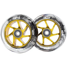 Pro 스턴트 스쿠터 휠 100mm24mm 수채화 효과 ABEC-9 베어링 설치 호환교체 2팩 블랙 PU 골드 코어 [호환]