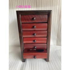 小o結緣館仿古家具六抽珠寶盒收納盒20x14x35, 1個, 黑雞翅木/花梨木