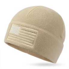 OUT 아웃DOOR SHAPING 미국 국기 플리스 워치 캡 미국 멀티 시즌 육군 군사 전술 비니 겨울용 따뜻한 비니 베이지.