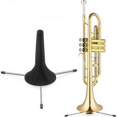 플렉시온 인벨 트럼펫 스탠드 홀더 접이식 컴팩트 휴대용 삼각대 스틸 3 다리 디스플레이 셀프 스토리지 페그 수납 공간이 있는 바닥 수준 펠트 패드(블랙), 1개