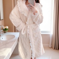 法蘭絨珊瑚絨睡袍 女 冬季 加厚 加絨 可愛 居家服 浴袍 含腰帶