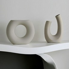 화병 꽃병 세라믹 꽃 오브제 O형 U형 베이지 샌드 도자기