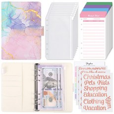 SKYDUE A6 예산 바인더 현금용 머니 오거나이저 지퍼 봉투 10개 비용 예산 시트 12개 및 로즈 골드 스티커 라벨 24개 예산 책정 Mabblepink 용 비용, 메이블핑크