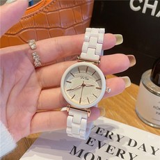 Di Gu 白色陶瓷手錶 簡約氣質時尚潮流女錶, 金色刻度,手表+電池, 1個