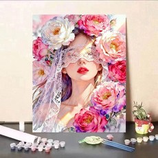 DIY數位油畫 披花女孩系列 手工填色 裝飾掛畫, 花嫁女孩9, 1個