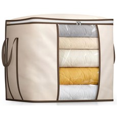 슬리핑 램 170L 대형 담요 보관 가방 손잡이와 창문이 있는 튼튼한 패브릭 이불 킹 사이즈 시트 베개 옷을 위한 접이식 침구 용기 정리함, Beige