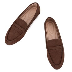 Trakxy 여성용 스웨이드 로퍼 슈즈 편안한 플랫 페니 로퍼 오피스 슈즈 플랫 작업화 다크 브라운.