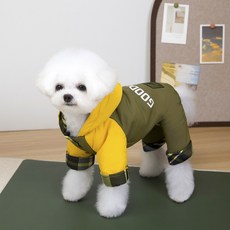 루비바 겨울 강아지 올인원 패딩 후드 방한 의류, 1개, 카멜옐로우