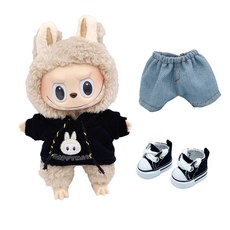 엘리붐 라부부 인형옷 운동화 후드티 청바지 꾸미기 3종 세트, 블랙+블랙스니커즈, 1개