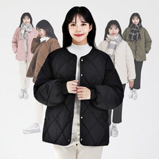 BUEHN 여성용 오버핏 두꺼운 볼륨감 노카라 빅사이즈 데일리 누빔 패딩점퍼 22300