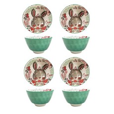 BLOWFISH FUGU 북유럽 그릇 세트 캐릭터 밥그릇 국그릇4p/ 선물 상자 포장 밥공기, 4p, C, 1개