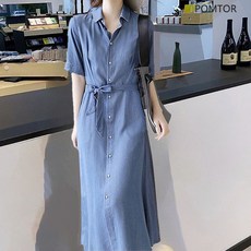 봄 가을 여성 루즈핏 카라넥 데님 원피스 베이직 라지 날씬해 데님 롱셔츠원피스