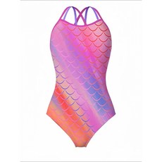 【粉色漸變美人魚】單層連體三角競技泳衣女專業游泳衣運動無胸墊