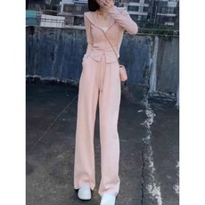 運動休閒兩件套 女 複古連帽衛衣闊腿褲 大碼顯瘦 秋冬新款