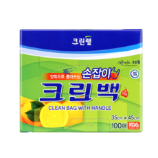 크린랩 크린랲 손잡이가 있는 크린백 35cm x 45cm 100매입 비닐 봉투 위생 봉지 일회용품 쓰레기/음식물/포장/마트/업소용, 특대형(XL), 1세트, 100개입