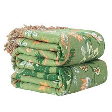 Movanne 보헤미안 꽃무늬 담요 100% 면 모슬린 울트라 소프트 소파 및 소파 커버 보헤미안 홈 데코 거즈 퀼트(꽃과 나비 127cm x 152.4cm(50 x 60, 밝은 녹색