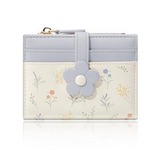 Denovin 여성용 작은 지갑 귀여운 반접이식 꽃 컴팩트한 신용 카드 홀더 현금 지퍼 포켓 신분증 창이 있는 여성용 퍼플.