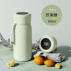316不鏽鋼 智慧保溫杯 400ml, 316感應顯溫 - 橄欖綠送茶隔掛繩 400ml, 1個