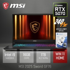 MSI 2025 GF76 17인치 노트북 인텔 i9 지포스 RTX 5070 QHD 블랙 WIN11 HOME 홈에디션, 1TB, 16GB