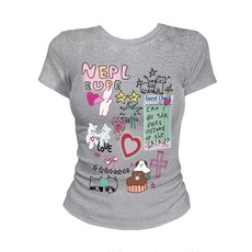 귀여운 카툰 스타일의 여학생용 어려보이는 효과를 주는 반팔 상의 여름 만능 티셔츠