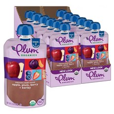 Plum Organics 2단계 유기농 이유식 - 배 블루베리 아보카도 그래놀라 - 99.2g(3.5온스) 파우치 (6팩) - 유기농 과일 및 채소 이유식 파우치, Apple, Plum, Berry & Barley, 3.5 Ounce (Pack of 12), 99g